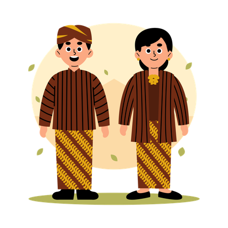Casal tradicional de Yogyakarta em roupas culturais  Ilustração