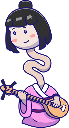 Yokai Girl Playing Accoustic Guitar  Illustration