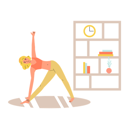 Young active slim woman doing yoga poses at home Illustration