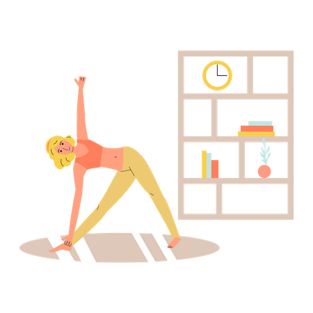 Young active slim woman doing yoga poses at home  Illustration