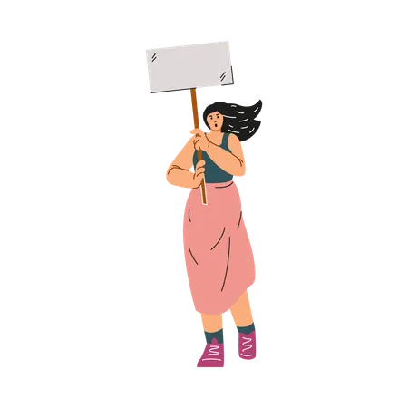 Young activist girl holding an empty banner in her hands  Illustration