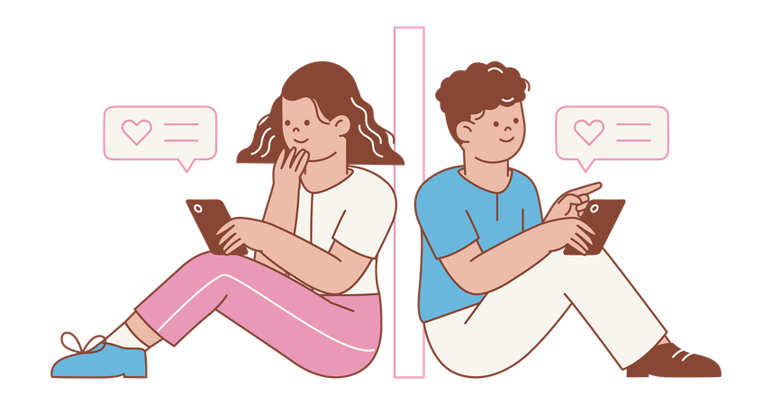 Young Adult Engaging on Dating App  Illustration