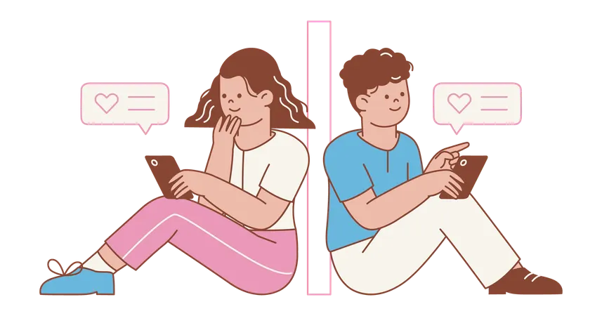 Young Adult Engaging on Dating App  Illustration