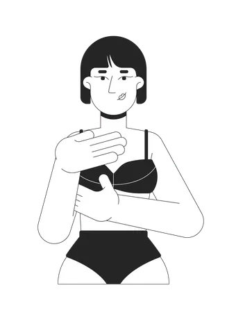 Young adult korean woman in bikini examining herself  Illustration