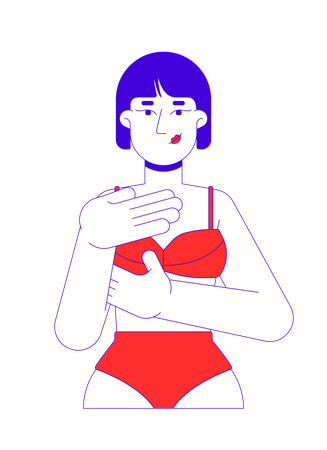 Young adult korean woman in bikini examining herself  Illustration