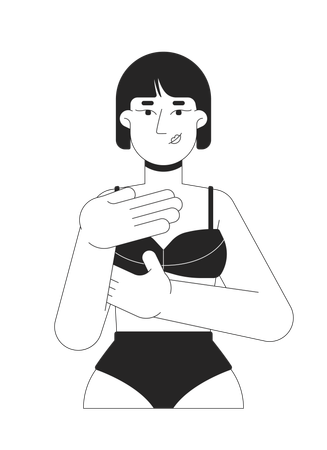 Young adult korean woman in bikini examining herself  Illustration
