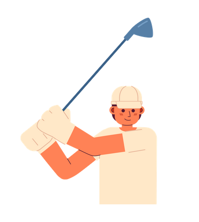 Young adult man golfer swinging with stick  Illustration