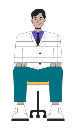 Young Adult Man Job Interviewee 2 D Linear Cartoon Character Business Formal Indian Male Isolated Line Vector Person White Background Career Opportunity South Asian Guy Color Flat Spot Illustration Illustration