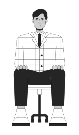Young Adult Man Job Interviewee Black And White 2 D Line Cartoon Character Business Formal Indian Male Isolated Vector Outline Person Career South Asian Guy Monochromatic Flat Spot Illustration Illustration