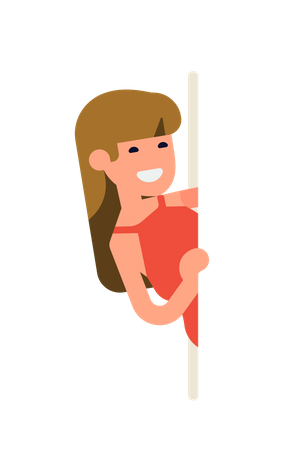 Young adult woman holding side of vertical banner peeking out Illustration