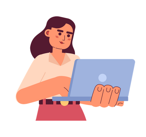 Young adult woman with laptop smiling  Illustration