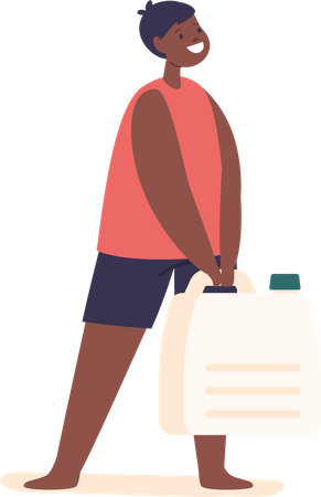 Young African American Boy Holding Small Water Canister  イラスト