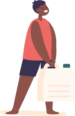 Young African American Boy Holding A Small Water Canister Representing The Importance Of Access To Clean Water And Highlighting The Resilience Of Marginalized Communities Cartoon Vector Illustration イラスト