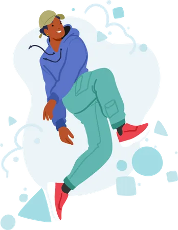 Young African American Male Character Defying Norms With A Daring And Unconventional Pose Embodying Athleticism And Innovation Man Hip Hop Dancer In Unusual Pose Cartoon People Vector Illustration Illustration