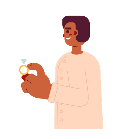 Young african man holding engagement ring  Illustration