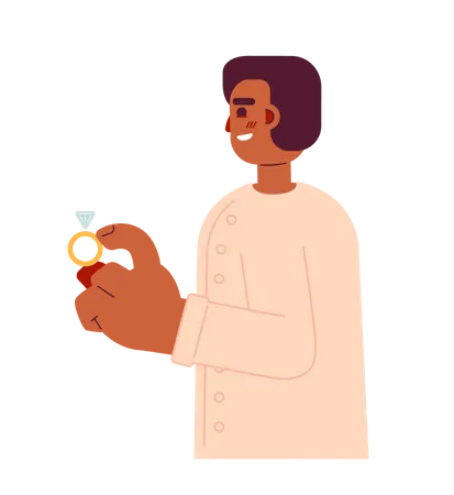 Young african man holding engagement ring  Illustration