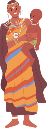 Young African mother holding little baby on arms  Illustration