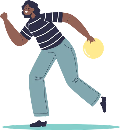 Young african woman throw ball for bowling game Illustration
