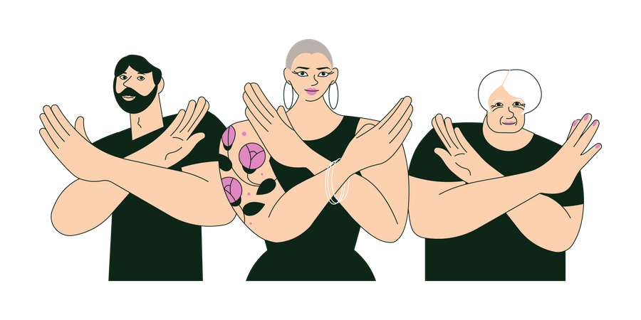 Young and elderly people gesturing Break The Bias Illustration