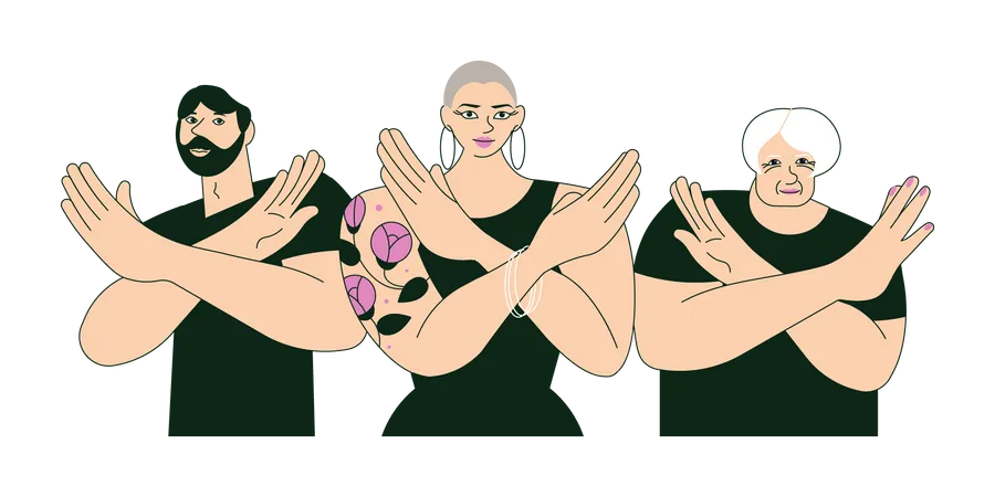 Young and elderly people gesturing Break The Bias  Illustration