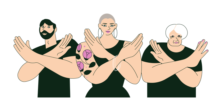 Young and elderly people gesturing Break The Bias  Illustration