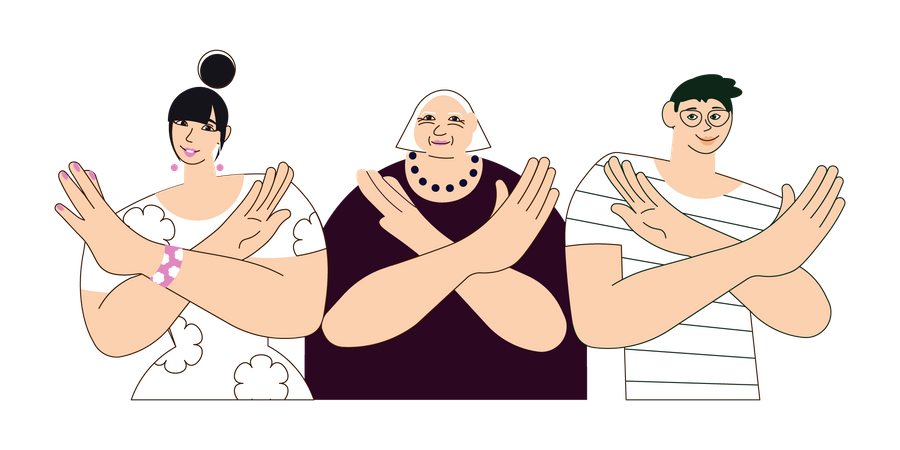 Young and elderly woman gesturing Break The Bias Illustration