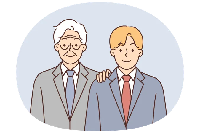Young and old man in business suits symbolize succession of generations and inheritance  Illustration