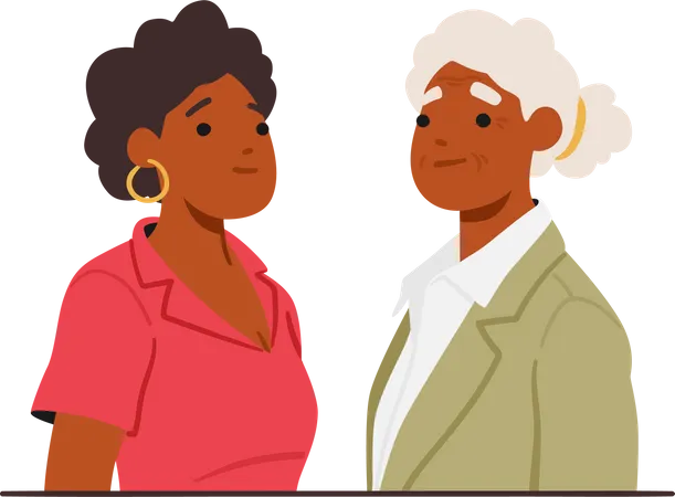 Young And Old Woman Characters Proudly Stand Side By Side Symbolizing The Bond Between Different Generations And The Wisdom Shared Between Them Cartoon People Vector Illustration Illustration
