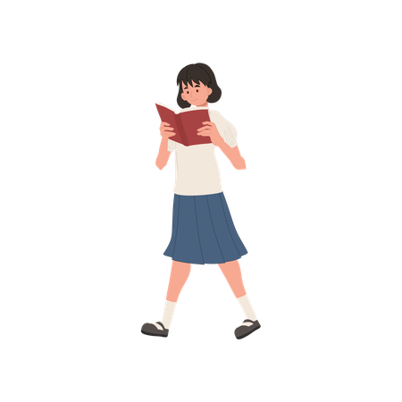 Young asian female student wearing school uniform reading book  Illustration