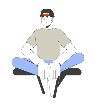 Young asian man sitting cross-legged with calm expression smiling  Illustration