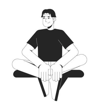 Young asian man sitting cross-legged with calm expression smiling  Illustration