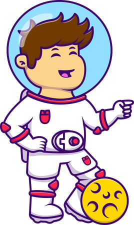 Young Astronaut Pose With Moon  Illustration