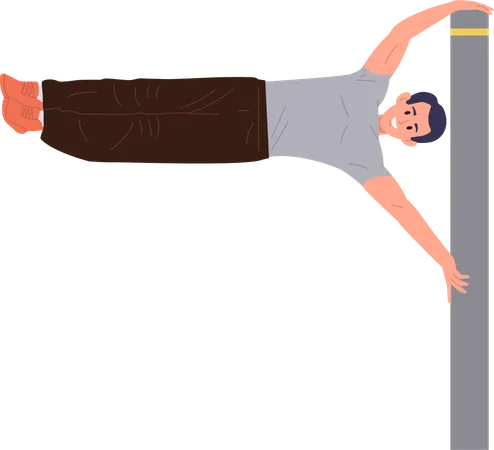 Young athletic sportsman doing human flag calisthenics exercise hanging on bar  Illustration