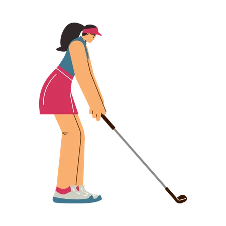 Young beautiful woman playing golf while hitting ball with club  Illustration