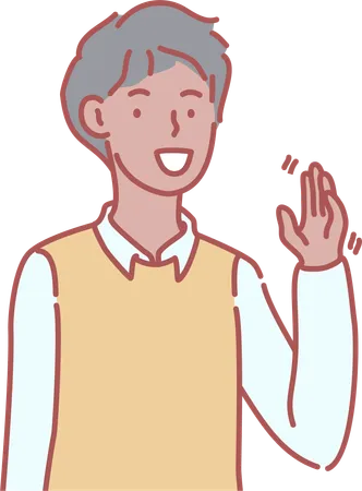 Young black boy waving hand and saying hello  Illustration