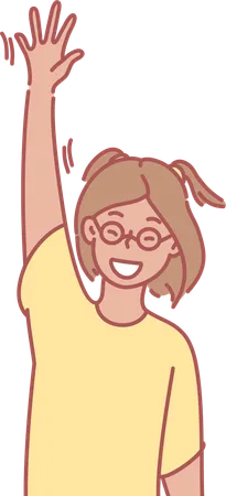 Young black girl waving hand and saying hello  Illustration