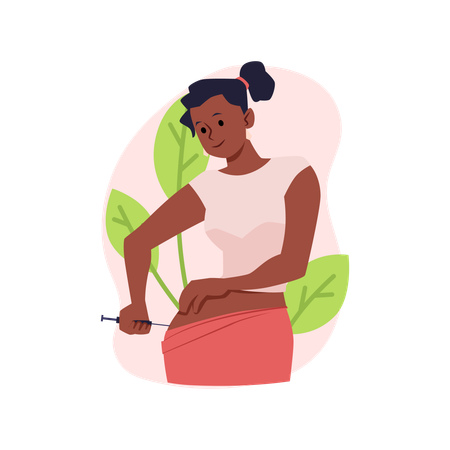 Young black woman do self injection  Illustration