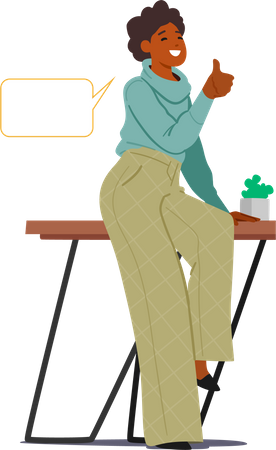 Young Black Woman with Speech Bubble Showing Thumb Up in Office  Illustration