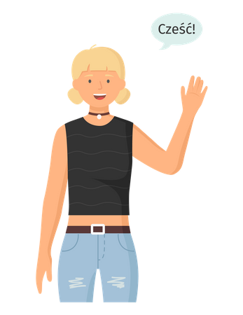 Young blonde girl in casual clothes say hello  Illustration