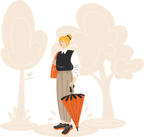 Young Blonde Woman in Autumn  Illustration