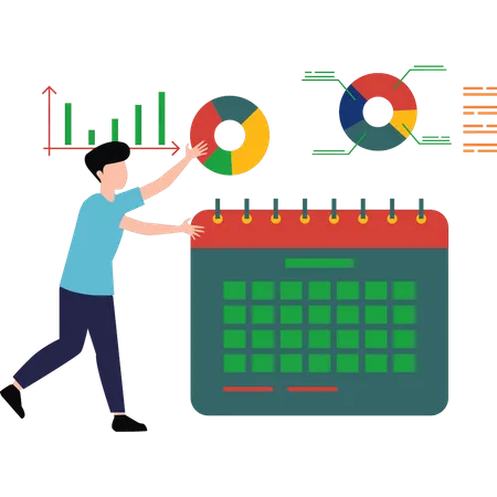 Young boy analyzing chart calendar  Illustration