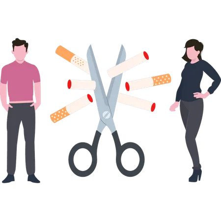 A Boy And A Girl Are Discarding Cigarettes Illustration