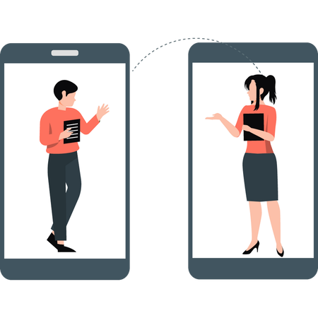 Young boy and girl are doing video call on mobile  Illustration