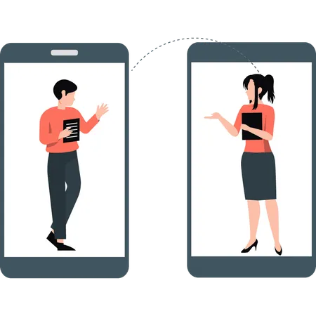 Young boy and girl are doing video call on mobile  Illustration