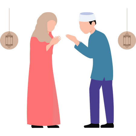 Young boy and girl are standing and praying eachother  Illustration