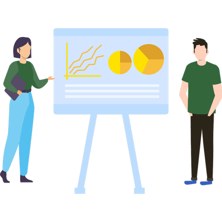 Young boy and girl are standing near the chart board  Illustration