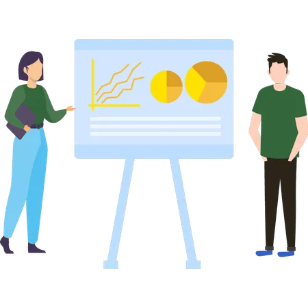 Young boy and girl are standing near the chart board  Illustration