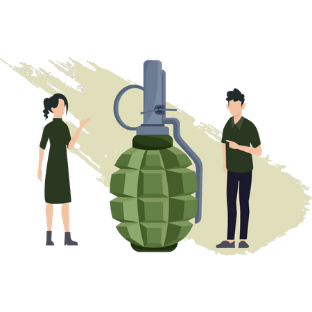 Young Boy And Girl Are Talking About Grenades Illustration