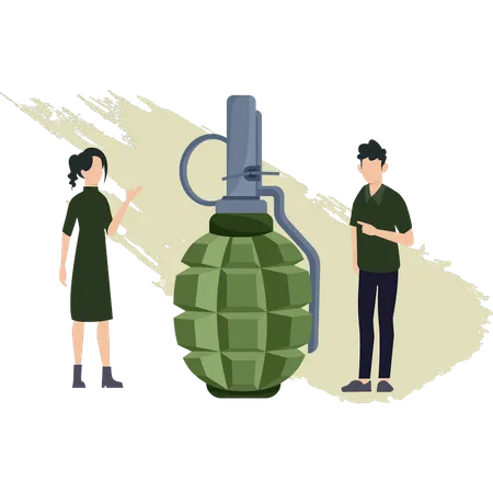 Young Boy And Girl Are Talking About Grenades  Illustration