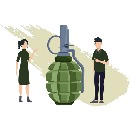 Young Boy And Girl Are Talking About Grenades  Illustration